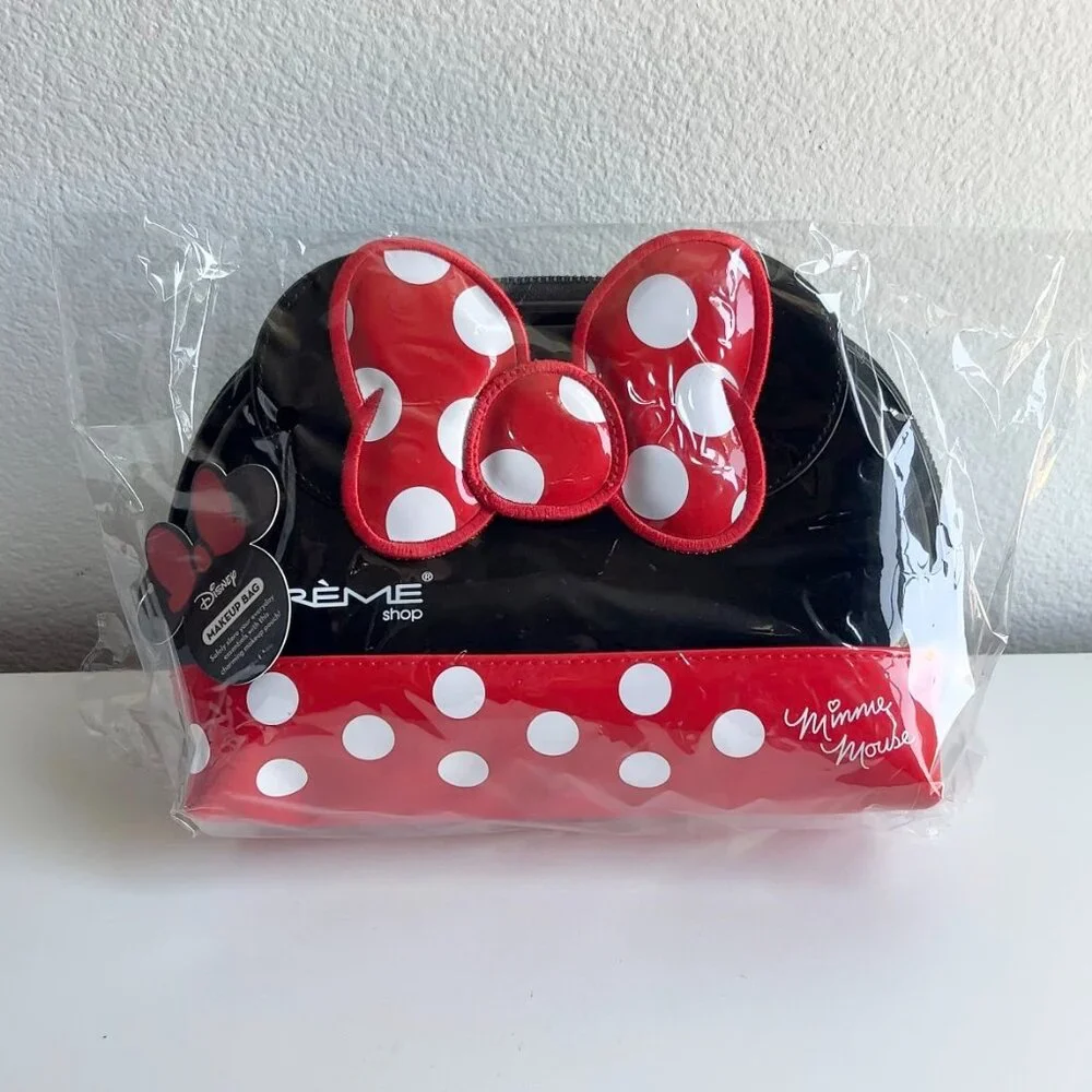 NWT The Crème Shop Minnie Mouse Dome Travel Pouch Cosmetics Bag Red/Black